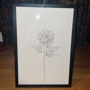 Continuous Single Line Drawing Flower Portrait Framed 20 x 14